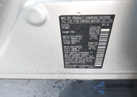 2015 Nissan Rogue Sv z USA, uszkodzony, nr VIN KNMAT2MV2FP572166